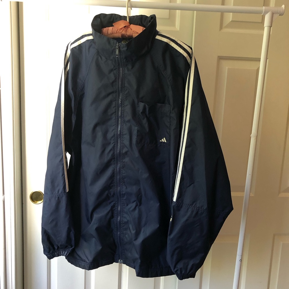 adidas Navy Windbreaker with White Stripes